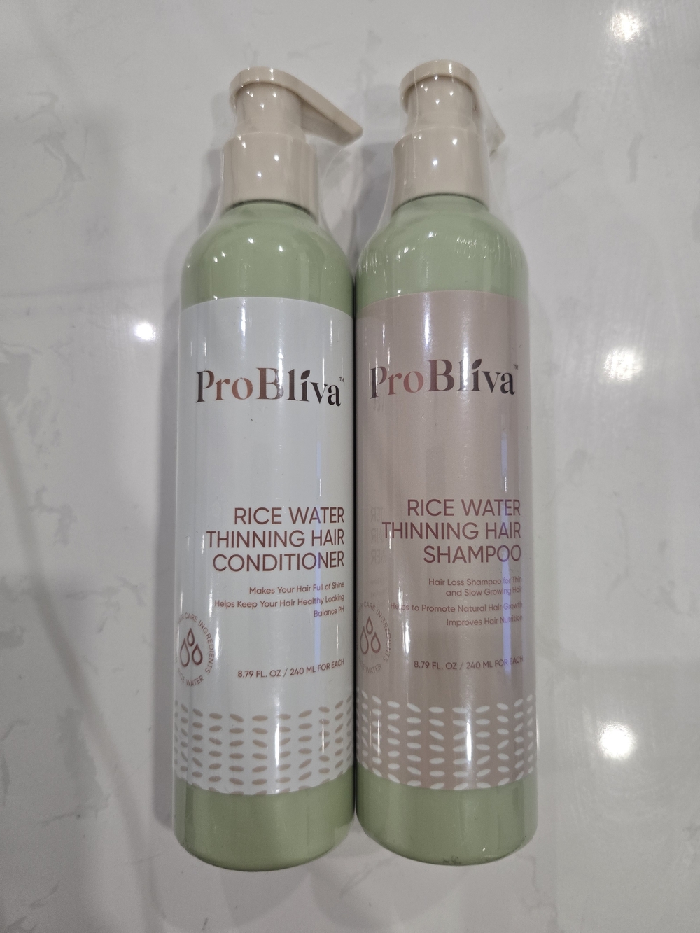 ProBliva Rice Water Thinning Hair Shampoo & Conditioner - Green / Cream Labels